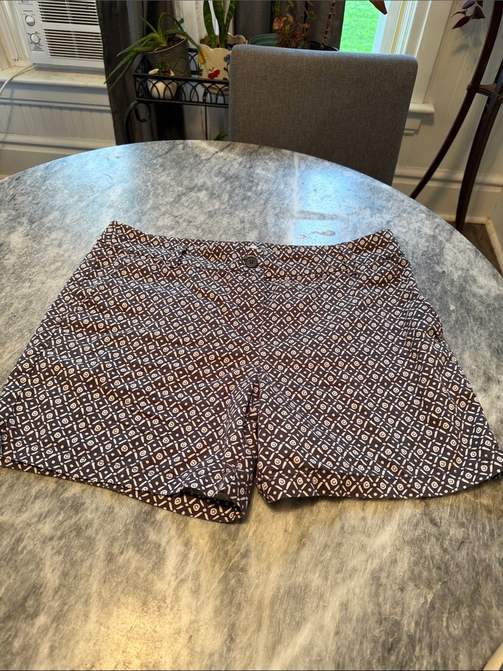 LOFT Navy and White Geometric Print Bermuda Shorts